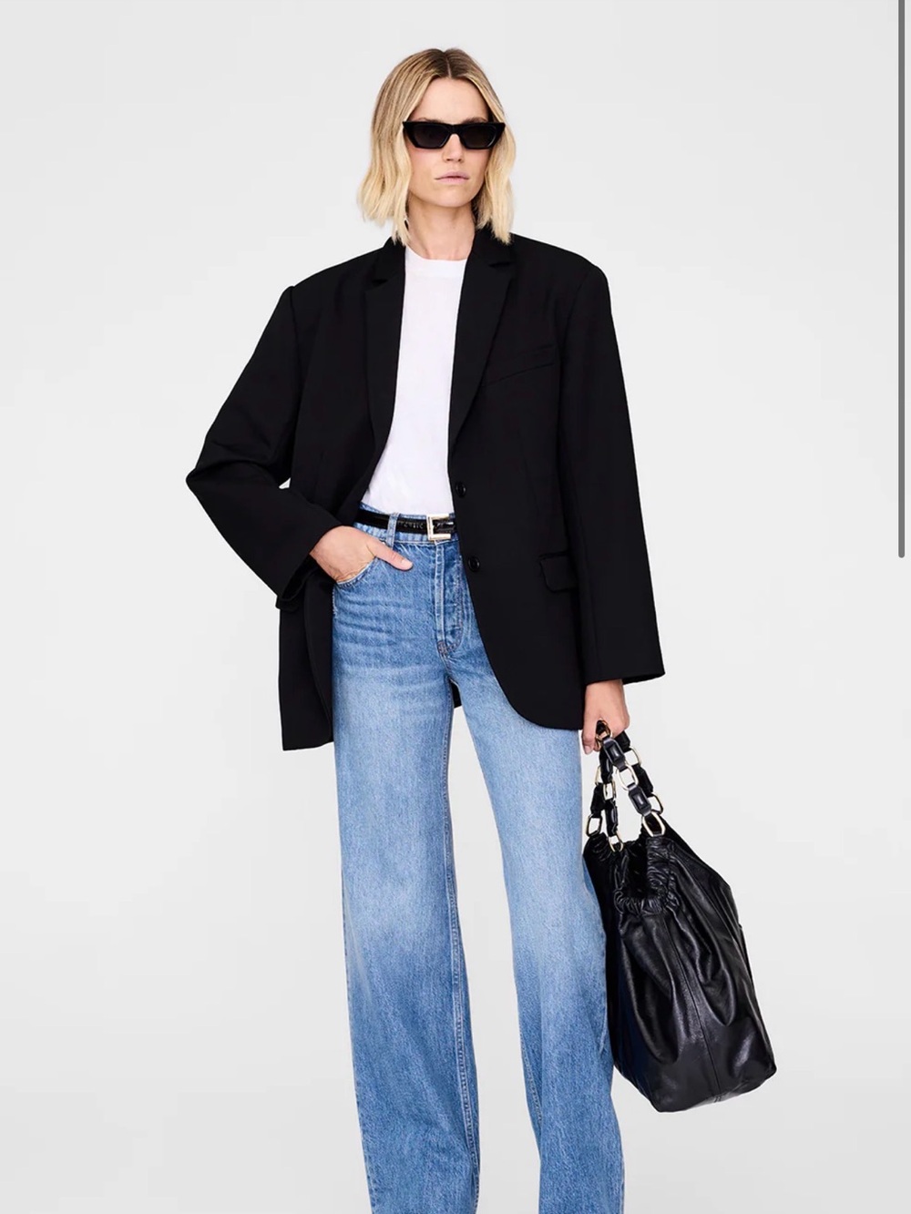 ANINE BING sz S Black Oversized Quinn Blazer Jacket Boyfriend Wool Relaxed